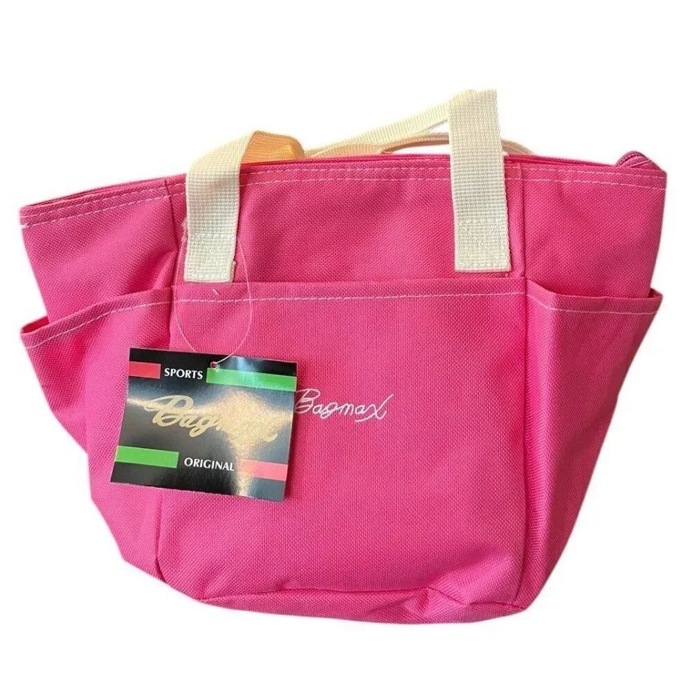 Pink Canvas Insulated Lunch Cooler Can Drinks Bag Zips Double Handles NWT